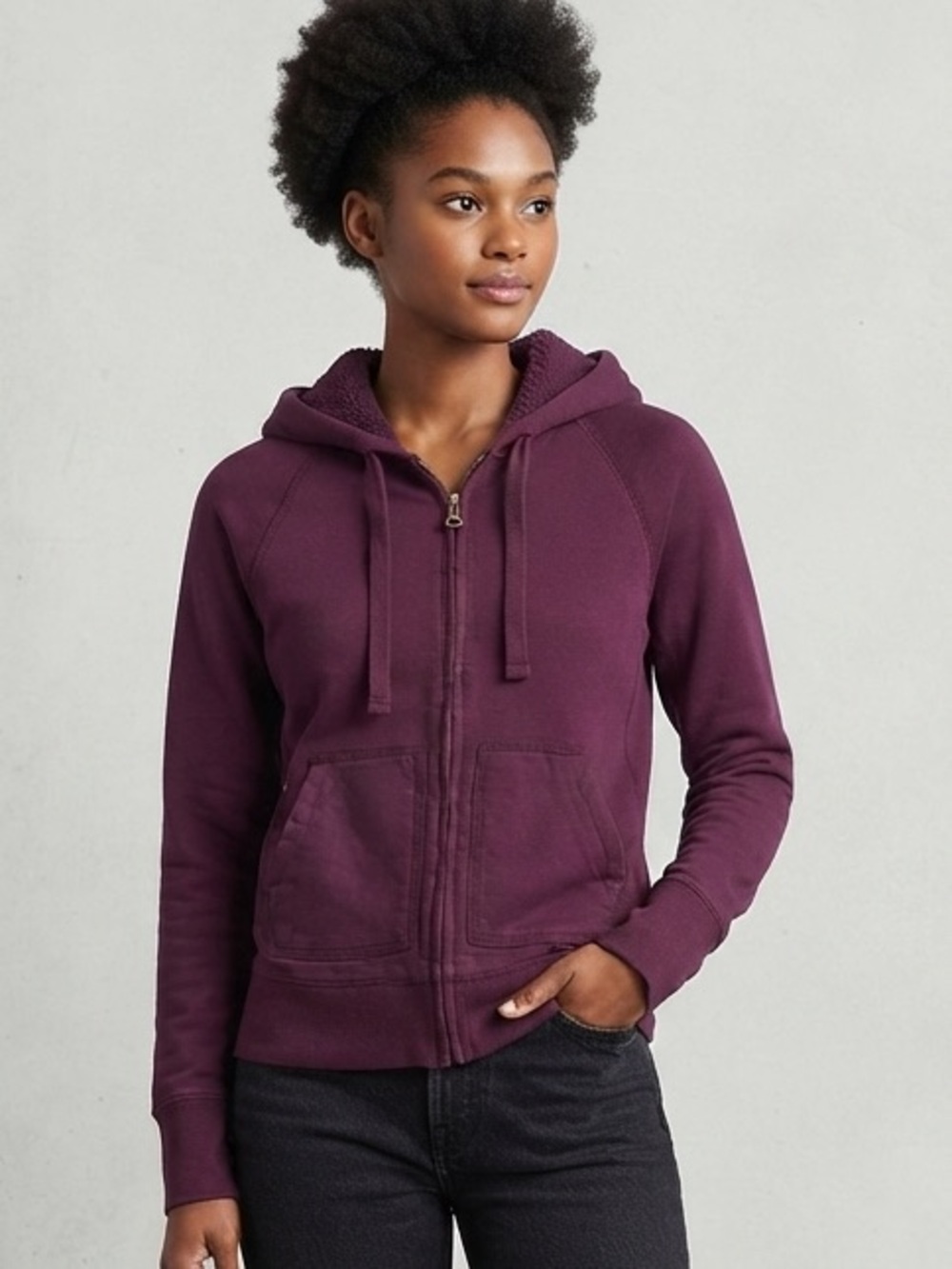 Marona Plum Purple Zip Up Sherpa Lined Hoodie Sweatshirt Y2K Grunge Size Small S